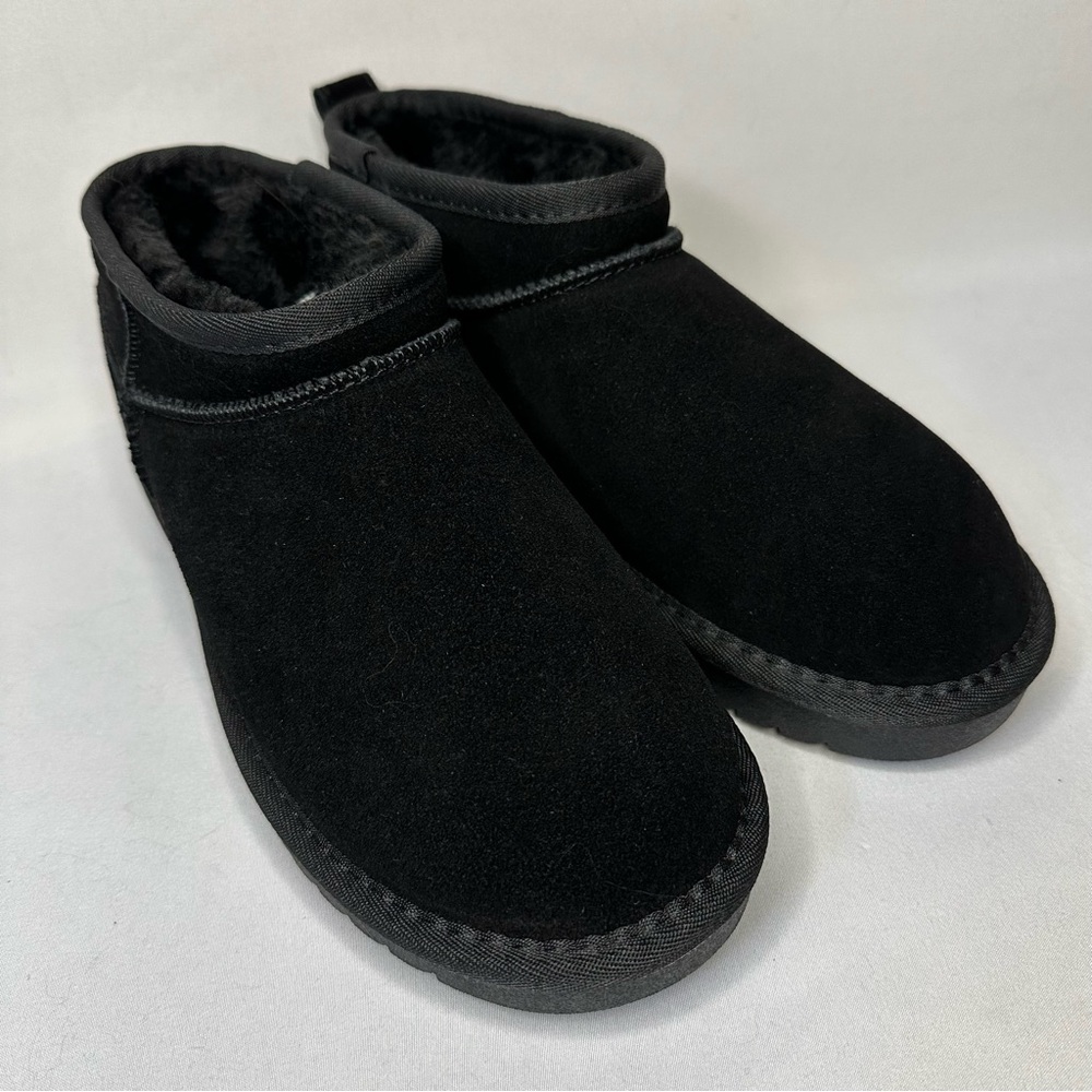 Cushionaire Hip 2 Cozy Ankle Bootie Shoe Faux Fur Suede Black Women’s Size 6